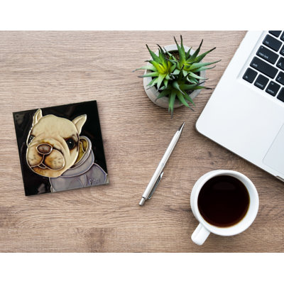 Dog 5 Wall Décor 4x4" Pug Ceramic Art Tile Drink Holder Coaster