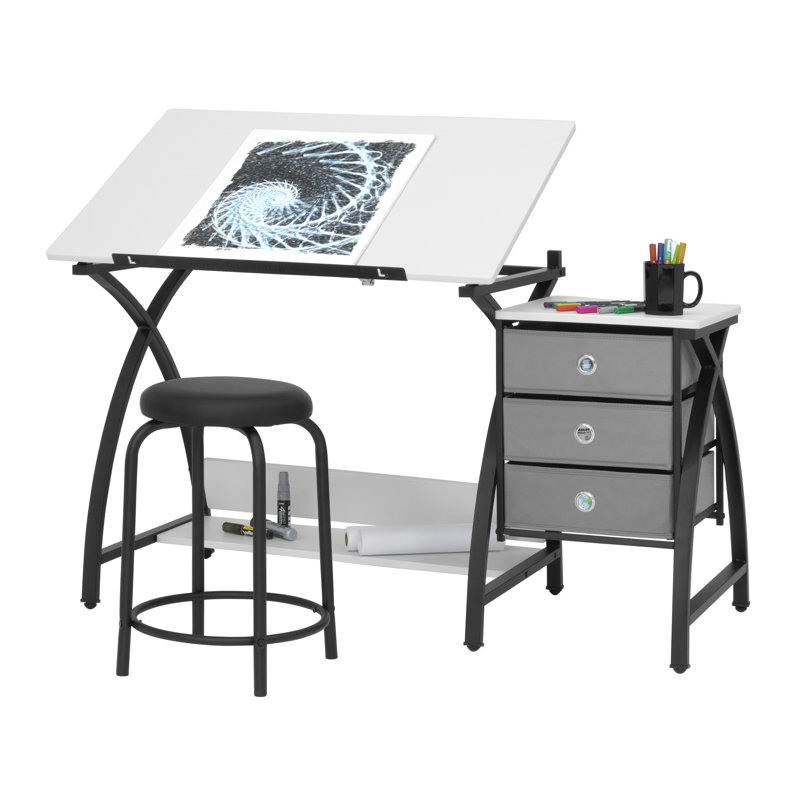 Table à dessin Telemanus, Blanc / Ébène