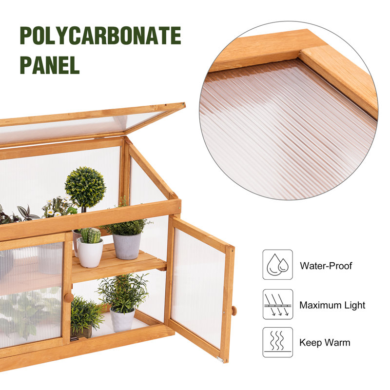 35.4" W x 14.6" D 2-Tier Wooden Cold Frame Garden Greenhouse, Medium Yellow