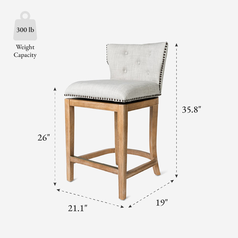 Maven Lane Hugo Stool with Fabric Upholstery, Counter Stool (26" Seat Height), Weathered Oak