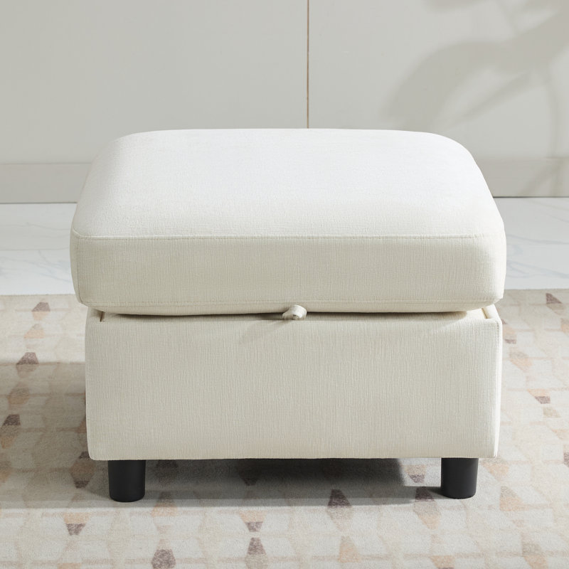 25.6” Wide Square Storage Ottoman Module For Modular Sectional Sofa, Chenille, Beige Chenille