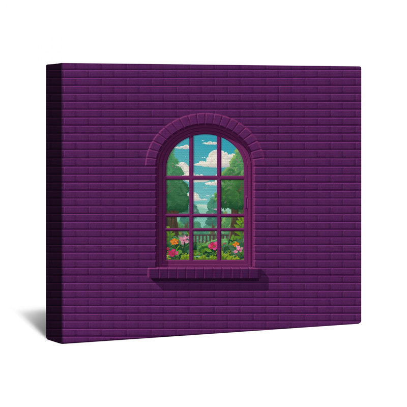 Toile tendue avec châssis de fenêtre mauve en briques mauves, 32 po x 32 po