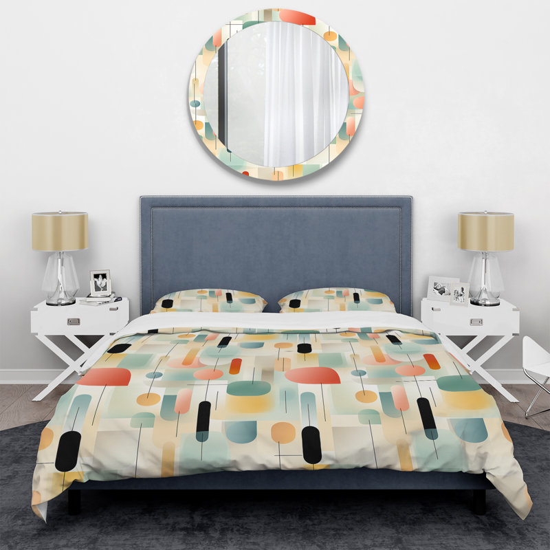 Pastel Harmony IV- Geometric Duvet Cover Set - Microfiber Polyester, King Duvet Cover + 2 King Shams