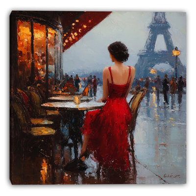 Paris Rain Cafe Wrapped Canvas Wall Art