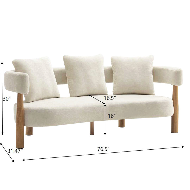 76,5 po Canapé incurvé moderne recouvert de chenille 3 places, beige