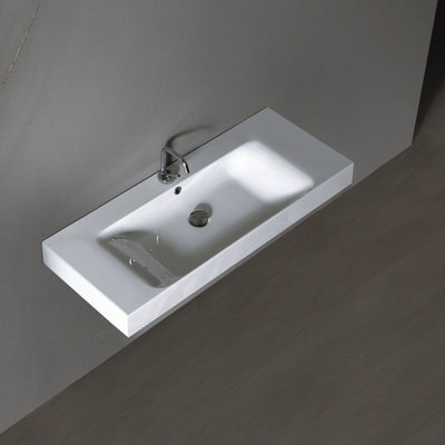 WS Bath Collections Cento 17.7'' White Ceramic Rectangular Bathroom Sink with Overflow
