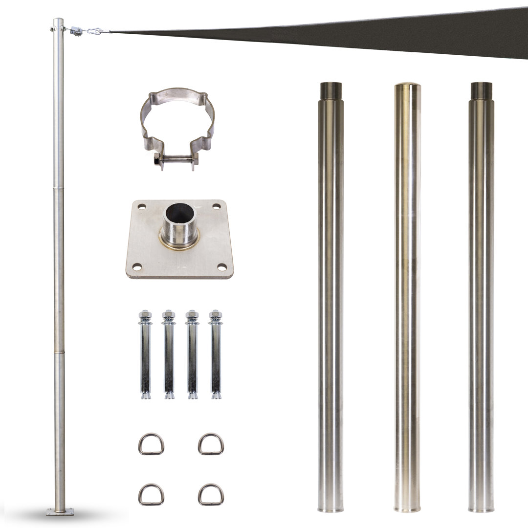 Oliver Royal Shade Stainless Steel Pole, Heavy Duty with Base Plate & Height Adjustable Mounting Clamp T - Easy Installation Sun Shade Sail Post Royal Shade 