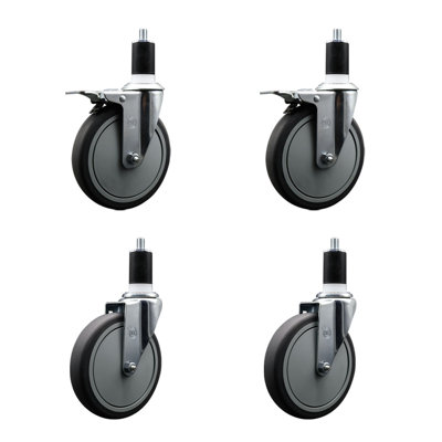 6 Inch Thermoplastic Rubber Swivel 1-1/2 Inch Expanding Stem Caster Set 2 Total Lock Brakes