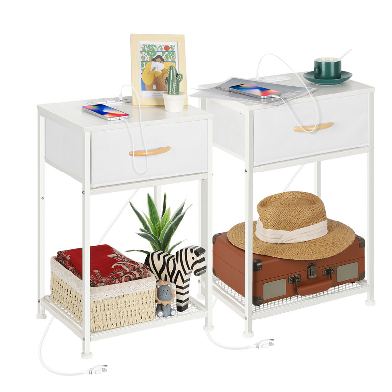 1-Ply Fabric Drawing Table with Plug 2-Pack-White, White