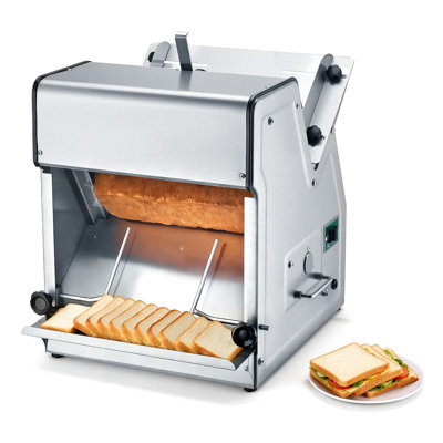Trancheuse à pain électrique, 370 W, 1680 tr/min, en acier inoxydable, pour une épaisseur de tranche de 12 mm. Idéal pour un usage professionnel et domestique (boulangeries, restaurants, etc.). 120 V.