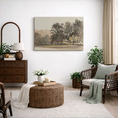 Soft Neutral Woodland Landscape Artwork, Living Room Pictures, Framed Canvas Giclee Print Wall Art