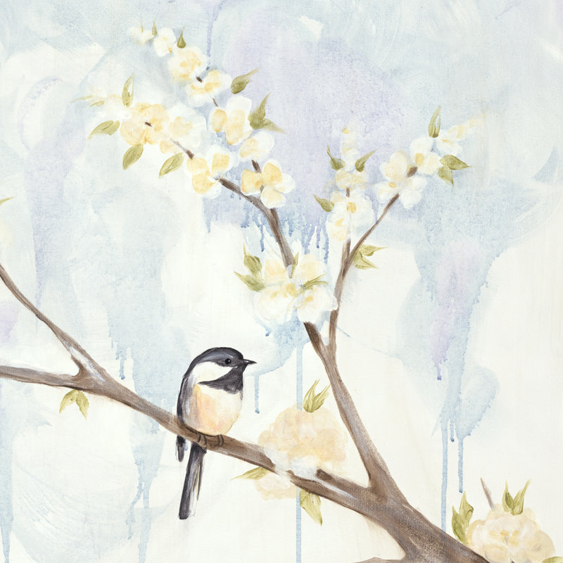 " Spring Chickadees II " by Jade Reynolds Painting Print, 20" H x 20" W x 1.25" D