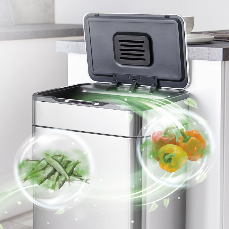 Tower Ozone Sensor Bin with Legs, Large 65L, Hands Free Opening, Carbon Filter, Stainless Steel