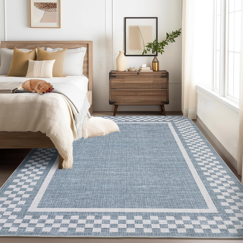 Modern Border Machine Washable Area Rug for Living Room Bedroom Stain Resistant Throw Carpet for Home Decor Office