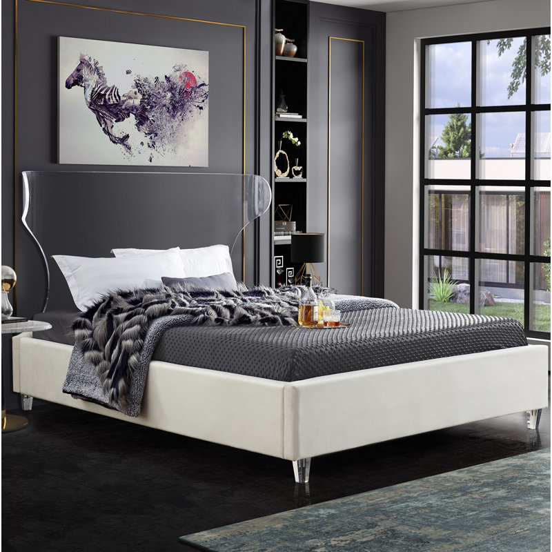 Ulm Upholstered Platform Bed, King, Cream Velvet