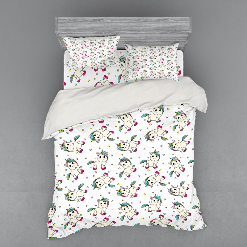 Ensemble de housse de couette licorne en microfibre rose / bleu, Housse de couette grand + 3 pièces supplémentair