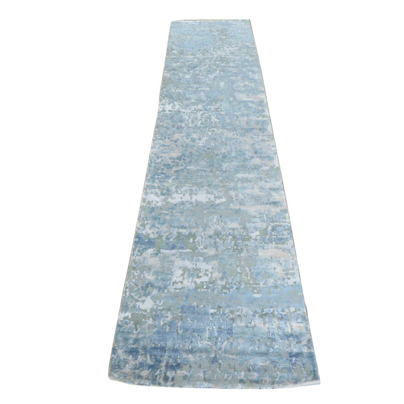 Tapis de zone en laine de chemin en laine 3 pi x 13 pi 11 po one-of-kind noué la