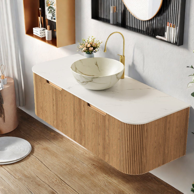 Meuble-lavabo et lavabo spacieux spacieux en céramique et en bois