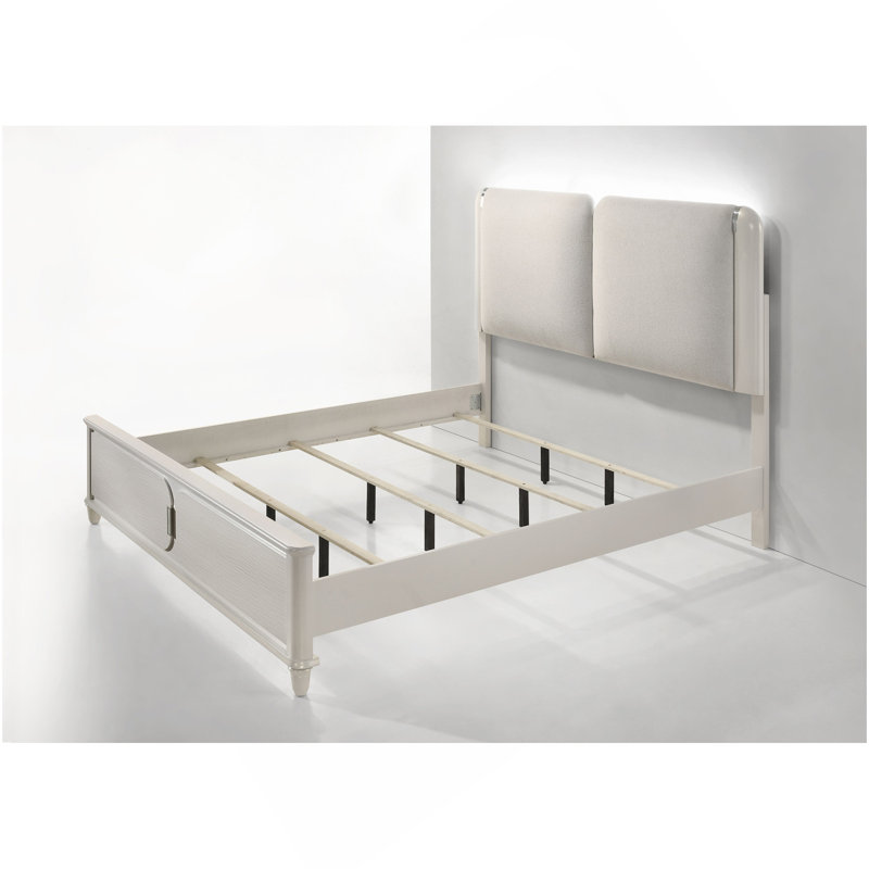 Grand lit lava gris clair et blanc perle Laveda avec DEL
