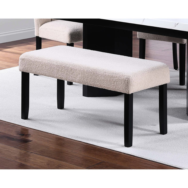 Classic 1Pc Dining Bench With Textured Soft Fabric Upholstery, Black Tapered Legs, 41" X 16" 19" H For Space And Neutral Colors, Upholstered, Design Area