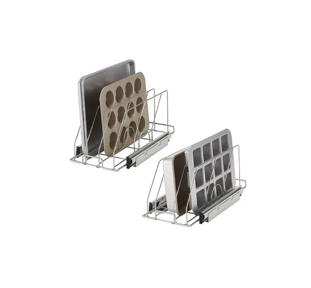 TRINITY PRO EcoStorage Chrome Steel Wire in Cabinet Sliding Bakeware Organizer (2-Pack) Trinity