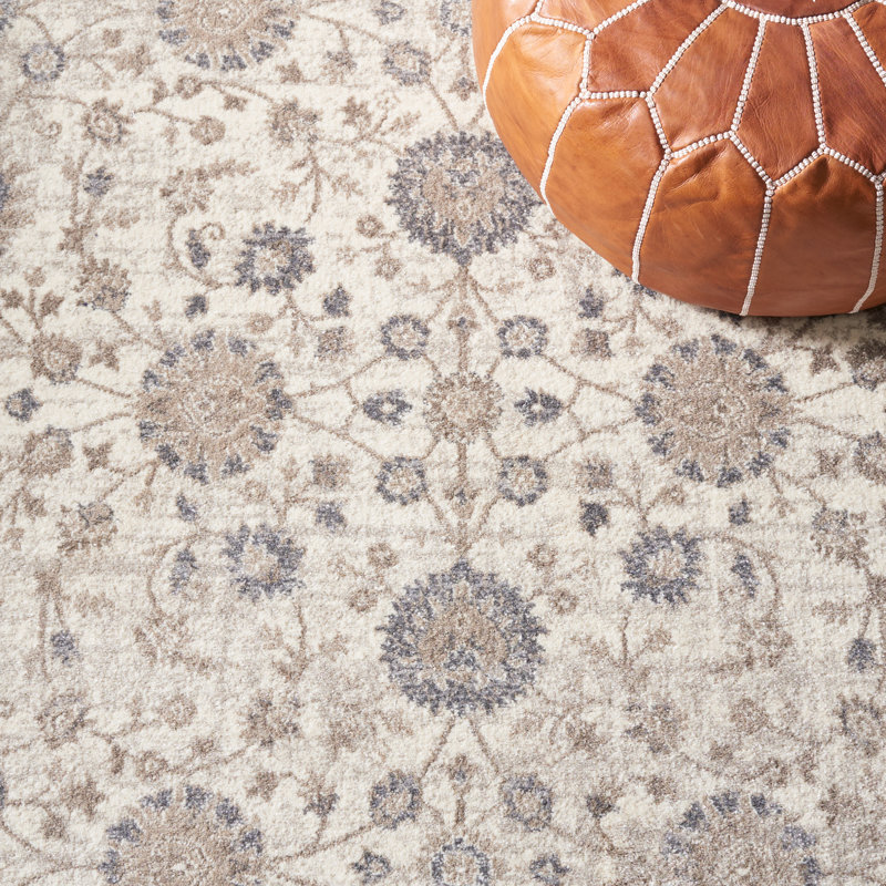 Tapis oriental ivoire / gris Merle, Rectangle 3 pi x 5 pi