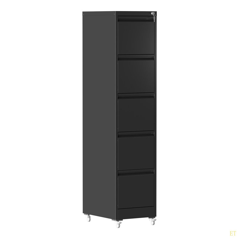 5 Drawer Metal Vertical File Cabinet With Lock On Wheels For Home Office,Heavy Duty Metal Storage Cabinet For A4/Letter/Legal Size Files, 17.71"D*15.16"W*64.17"H