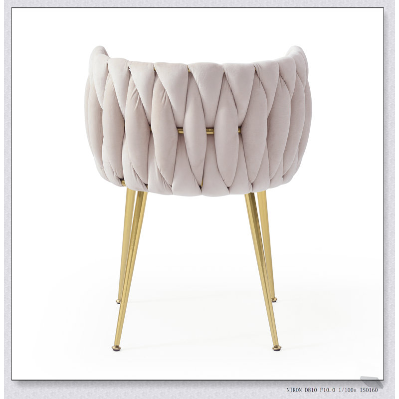 Ensemble de 2 chaises de salle à manger modernes en velours avec dossier tissé et pieds en métal doré