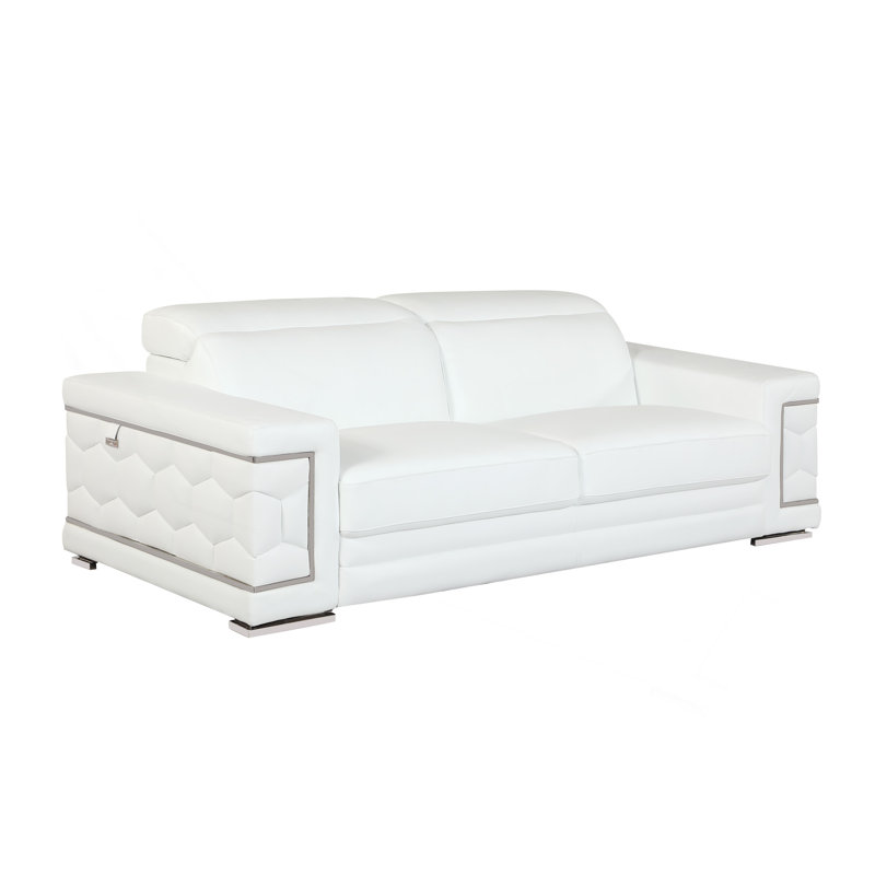 Canapé en cuir italien Top Grain, L 38 po, Blanc