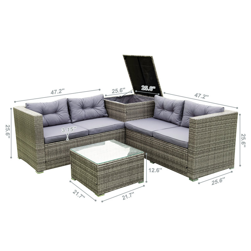 4 Piece Sofa Set With Storage Box Grey