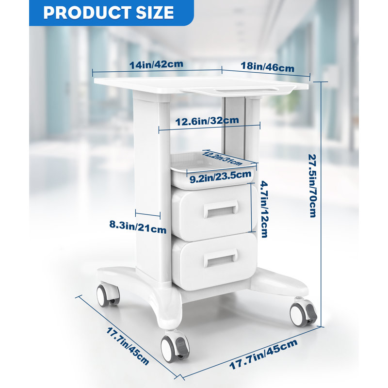 27.5'' H x 17.7''Utility Cart(White), 2 Drawers/White
