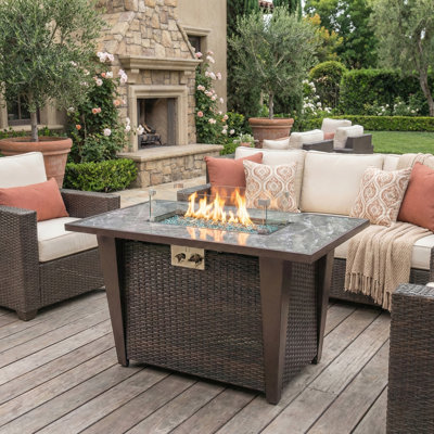 Table de foyer au propane de 107 cm (42 po), foyer carré en acier de 60 000 BTU avec pare-vent en verre pour terrasse, patio, jardin ou cour extérieure - Gris