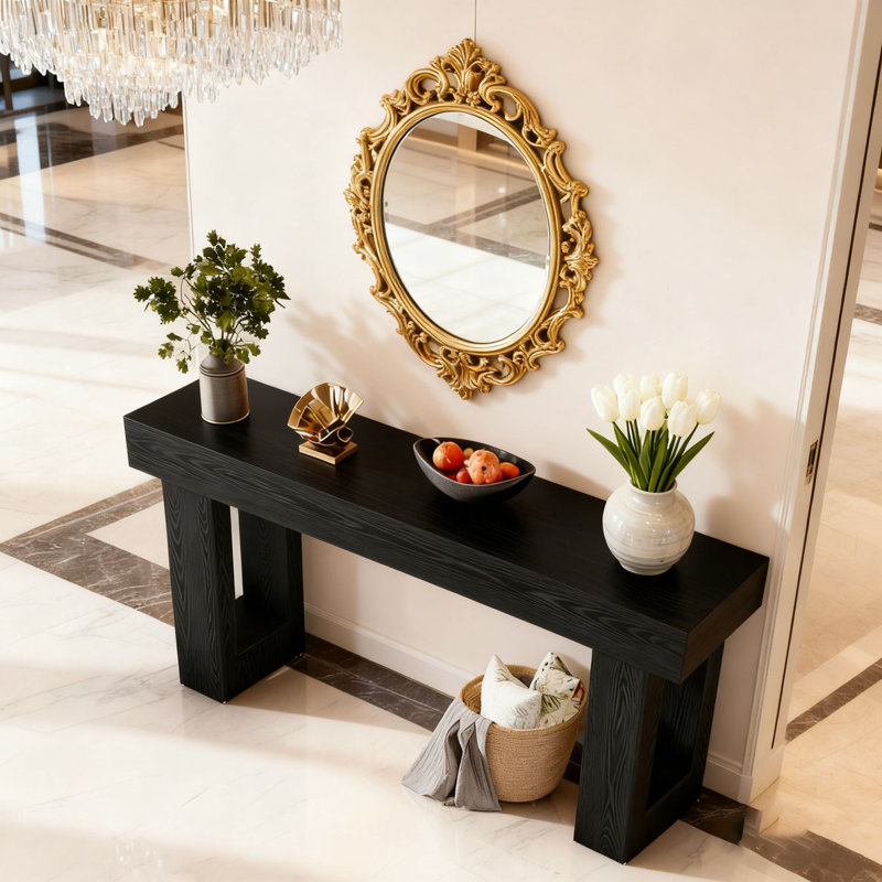 Wooden Console Table, Sofa Side Table, Living Room Table, Black
