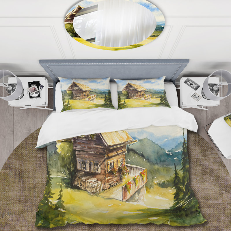 Peaceful Landscape With Old Cottage At Summer - Ensemble de housse de couette traditionnel - Microfibre de polyester