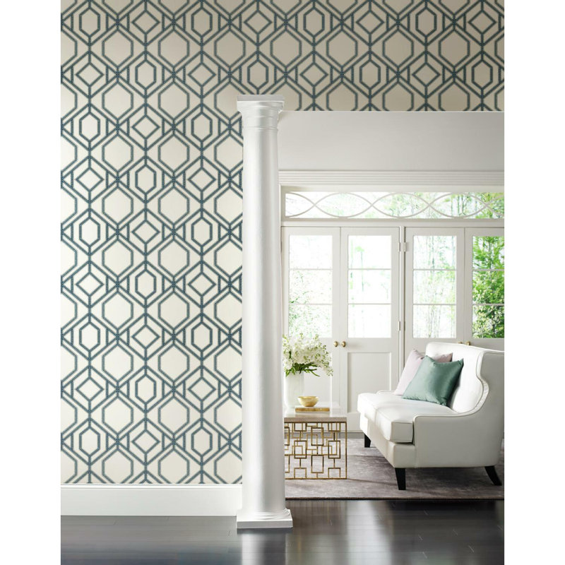 Papier peint treillis Sawgrass, Blanc / Bleu