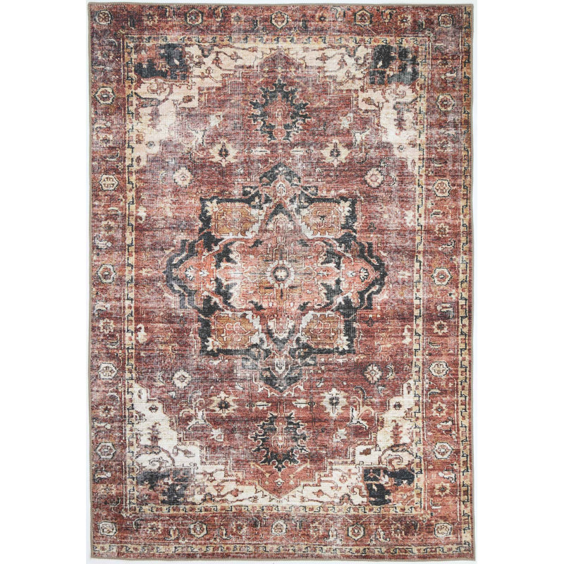 Tapis terre cuite délavé rétro Glendal, Rectangle 8 pi 8 po x 12 pi