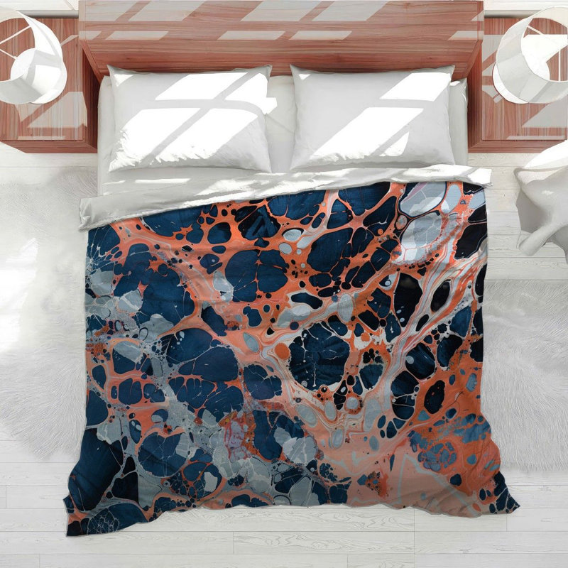 Orange Marbling Abstract Cotton Blend Comforter, Queen Comforter