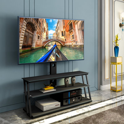 Meuble télé multifonctionnel en verre trempé à angle et hauteur ajustables