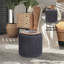 16" Black Cotton Blend And Brown Round Pouf Ottoman-536513225