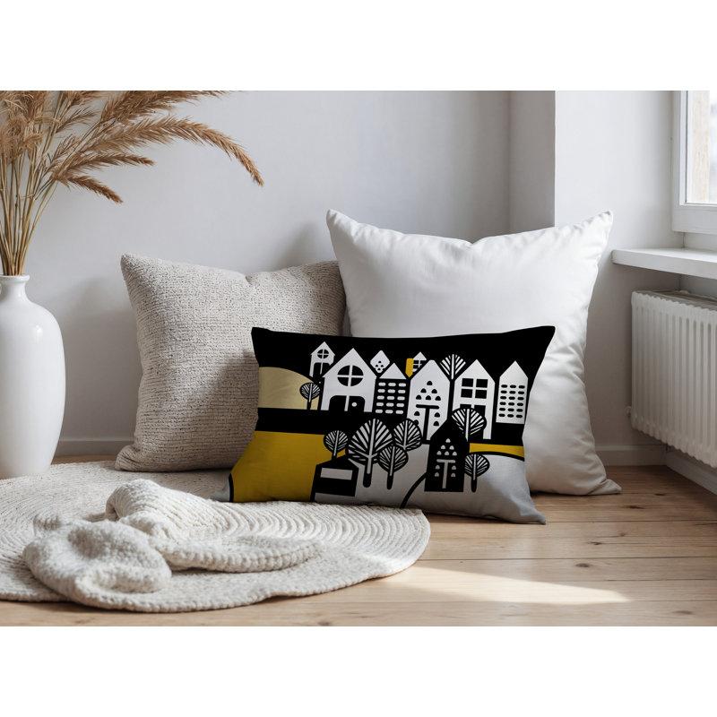 Oreiller rectangulaire réversible intérieur / extérieur Hansen, Rectangle H 14 po x l 20 po, Jaune