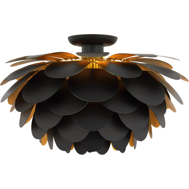 Chapman & Myers Cynara Flush Mount, Matte Black/Gild, 13.5" H x 23" W x 23" D