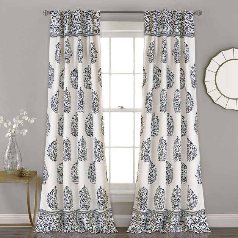 Teardrop Leaf Room Darkening Curtain Pair, Navy, 52" W x 95" L