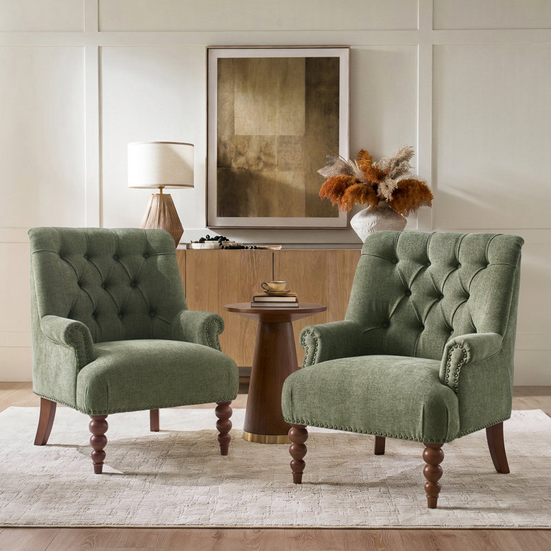 Plath 31"W Transitional Floral Rolled Arm Chair with Nailhead Trim, Oiseau