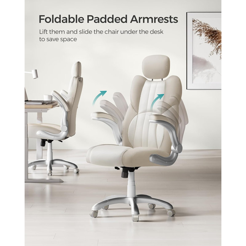 17 Stories Adjustable Faux Leather Swiveling PC & Racing Game Chair, White