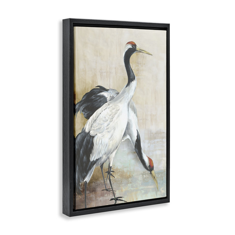 «Crane Duo at Riverside», toile flottante encadrée par Eli Jones, Cadre flottant noir de jais, H 31 po x l 21 po