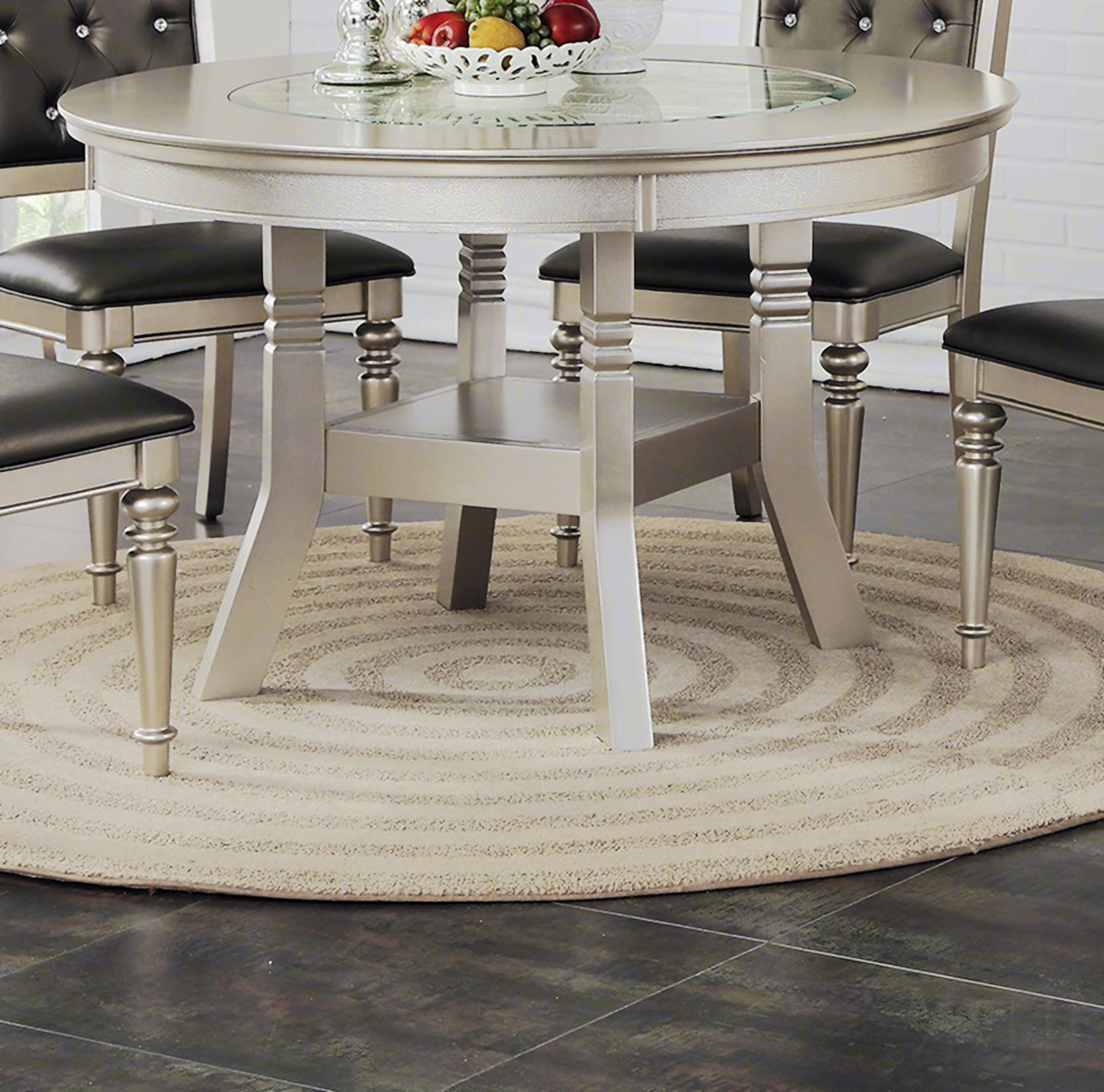 Rosdorf Park Round Dining Table Rubber Wood Frame Center Glass Top