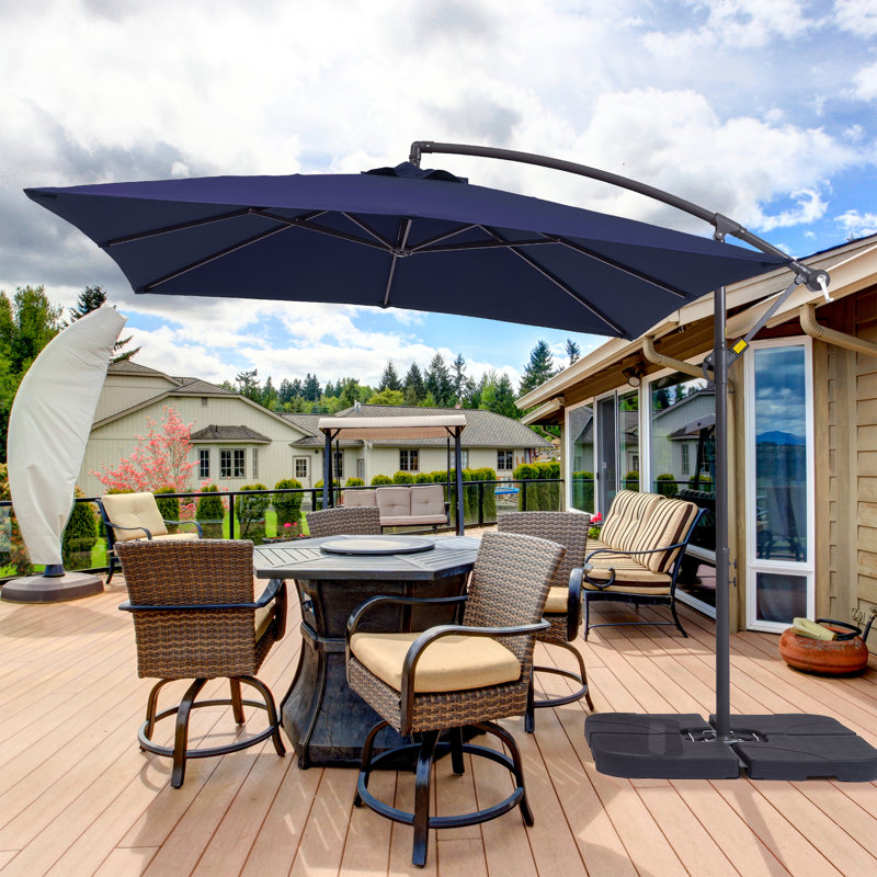 Donrico 98.40'' Cantilever Umbrella with Crank Lift , Counter Weights Included, Navy Blue