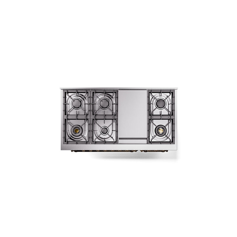 ILVE Nostalgie II 48 in Dual Fuel Range, 8 Burner, Griddle, Glossy Black/Bronze, Natural Gas