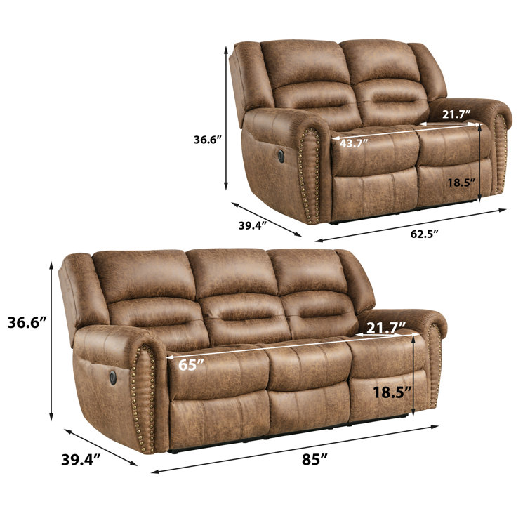 Caedin 2 - Piece Classic and Overstuffed Soft Vegan Leather Power Reclining Living Room Set