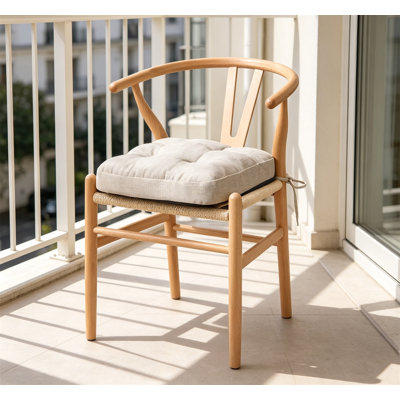 Set of 2 Tufted Dining Chair Cushions 16.5"x16.5"x3.5" with Ties & Non-Slip Backing, Beige